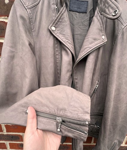 All Saints GIBSON Leather Biker Jacket MEDIUM Grey Mens Bomber Moto AllSaints - Picture 9 of 20