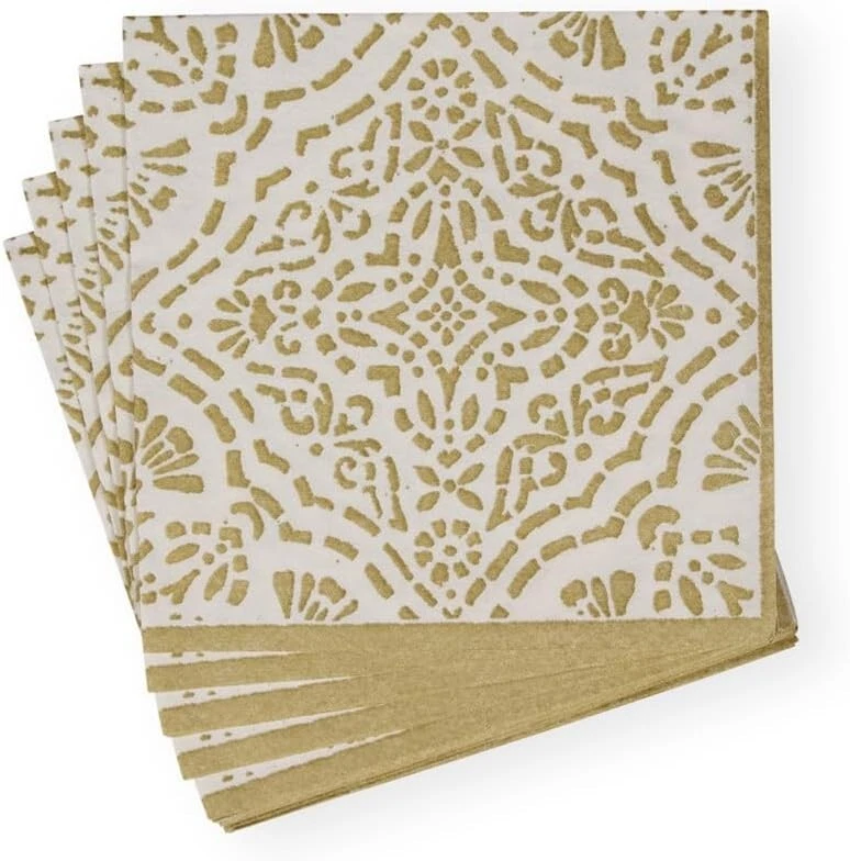 Caspari Paper Linen Dinner Napkins, Annika in Ivory & Gold - 2 Packs (17301DG) - Image 3 of 4