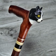 Cane Walking Stick Wooden carved Handmade - Cat