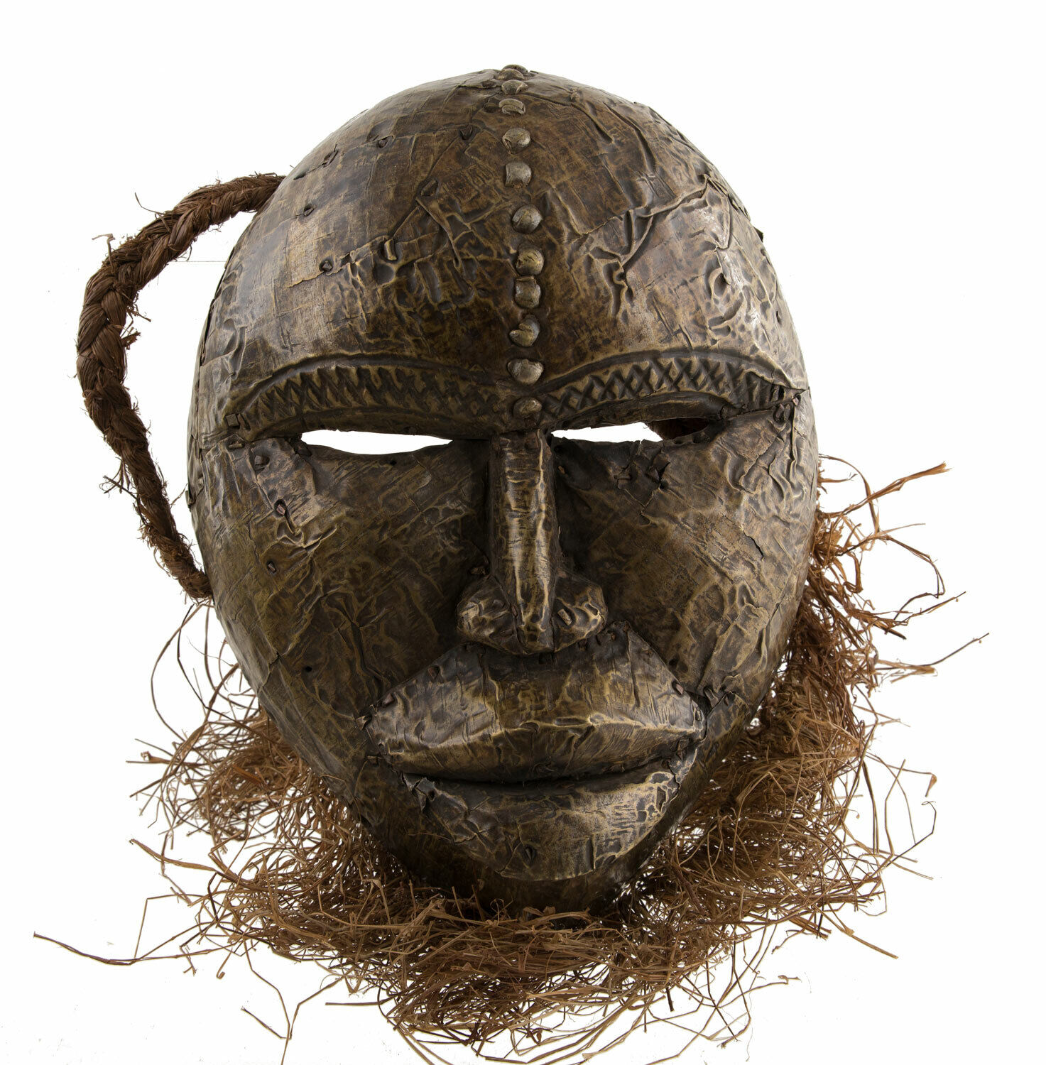 Antique Mask Tikar Ceremonial African Cameroon Wood And Brass Art 17077