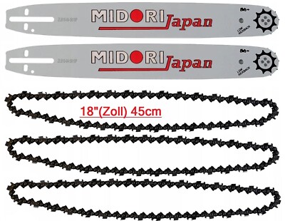 2x Führungsschiene Schwert 18'' Zoll + 3x Kette/Sägekette von Midori Japan 0,325''