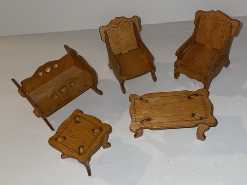 5 Dollhouse Hand-Crafted / Kit Miniature Furniture lot Cradle Chairs Tables