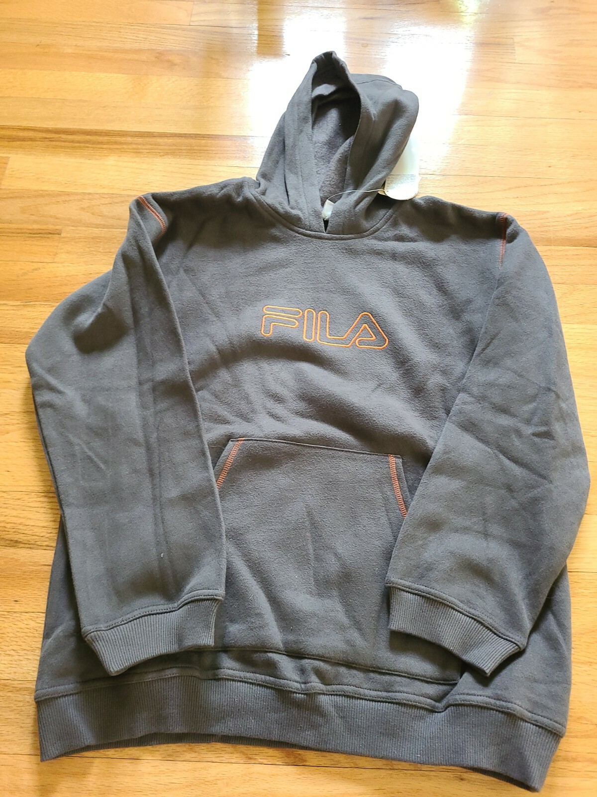 Nuovo con etichetta!! Felpa con cappuccio Fila grigia giovane taglia L pile scamosciato