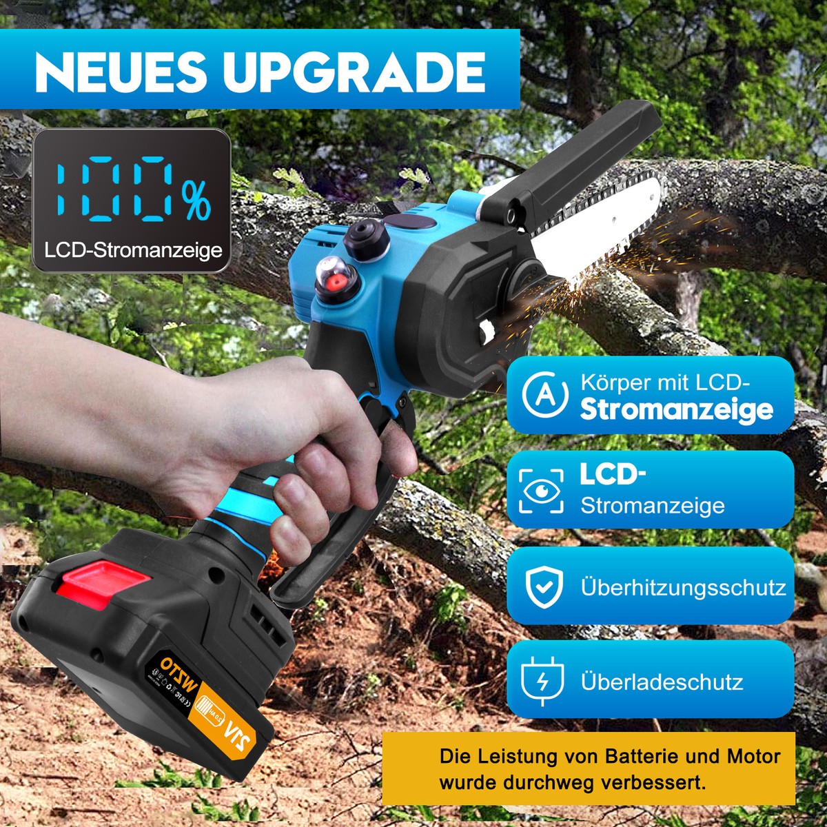 Mini Akku Kettensäge 8 Zoll - 8000mAh Kabellos Mit 880W Motor