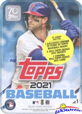 2021 Topps Series 1 Baseball Collectors Tin – 75 Factory Sealed Cards, Random Team
