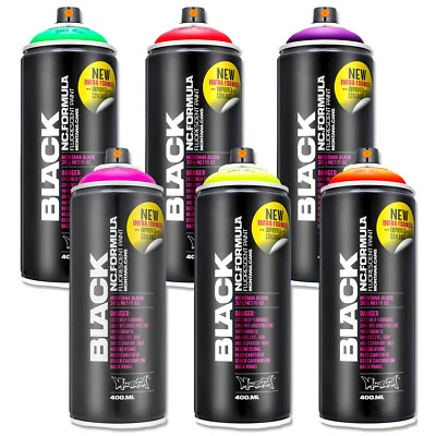 Montana Cans BLACK Infra Sprühfarbe 400ml Set 6x Neon UV Spray fluoreszierend