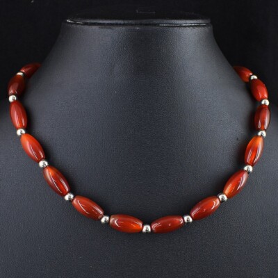 Brillanteste 196 kt orange Onyx ovale Form Perlen Damen Halskette AK 15 E576