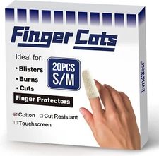 EvridWear Cotton Finger Cots Thumb Protector (20PCS/Pack) 2 Sizes Bulk Packs