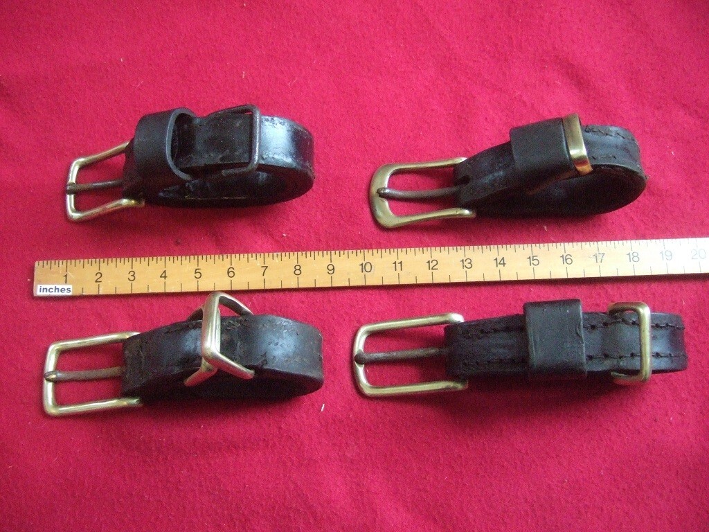4x VINTAGE HORSE/PONY DRIVING HARNESS SHAFT TUGS, large brass buckles