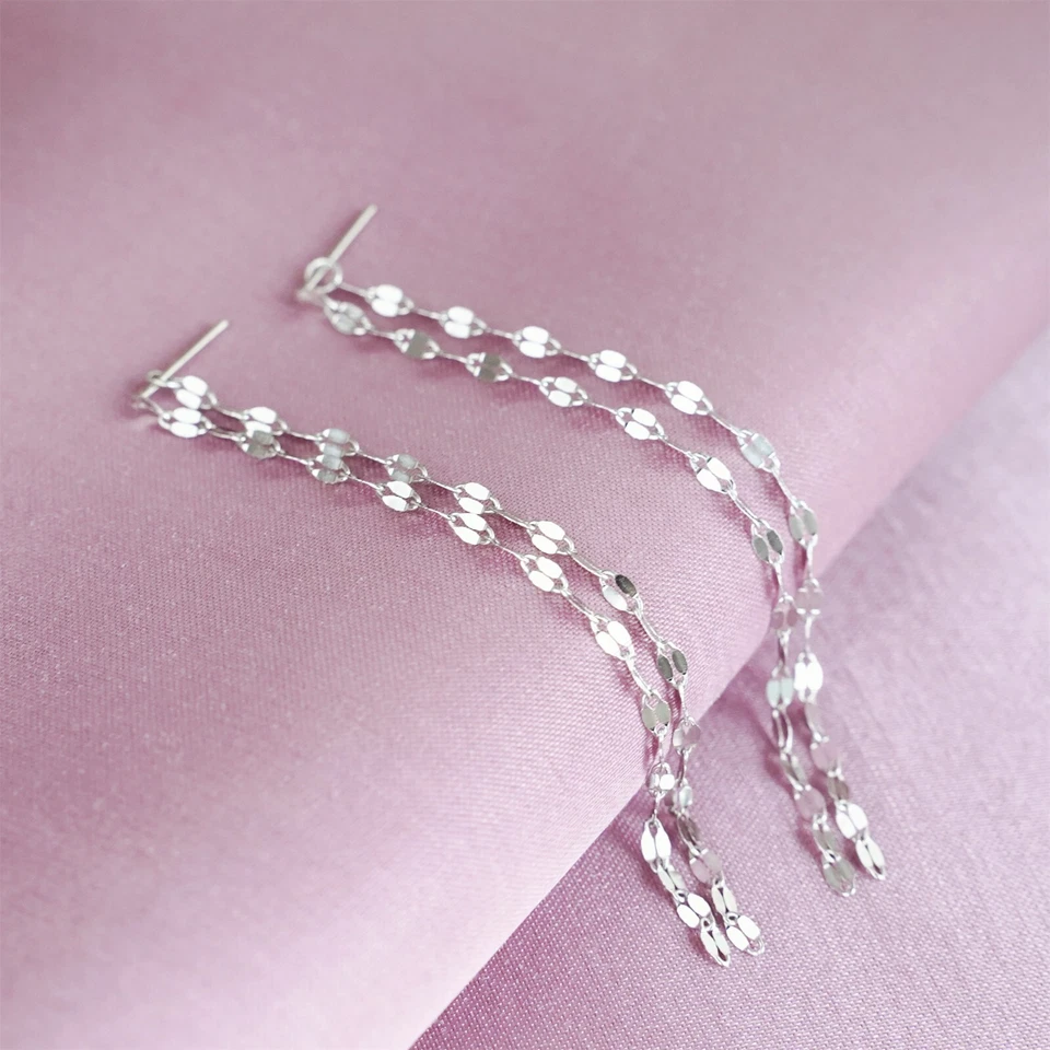 Orecchini A Pendente Con Catena Lunga Doppia In Argento Sterling 8cm - Immagine 3 di 4