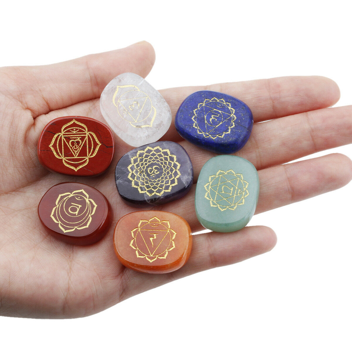 Healing Chakra Engraved Symbols Crystal Palm Worry Stone Energy