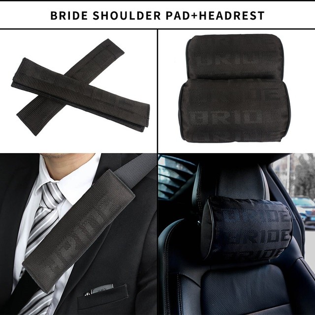 X2 NEW JDM Bride Blue Gradation Neck Headrest pillow & Car seat belt