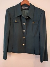 Vintage Herbert Grossman womens green 100 wool button front jacket lined 12