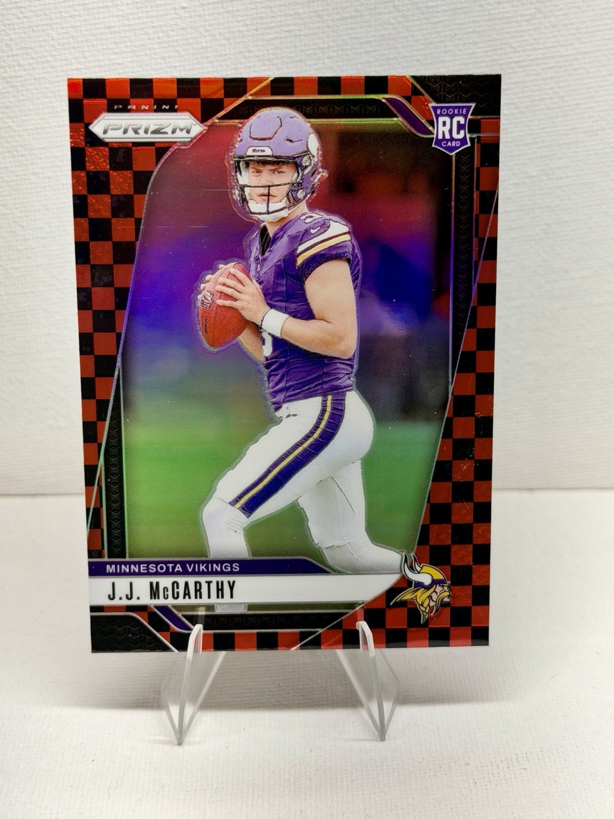 Panini Prizm 2024 J.J. McCarthy Vikings Black & Red Checker #400 SSP