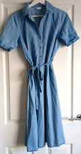 JDY Blue Denim Shirt Dress Belted Collared Short Sleeve Knee Length Size 36