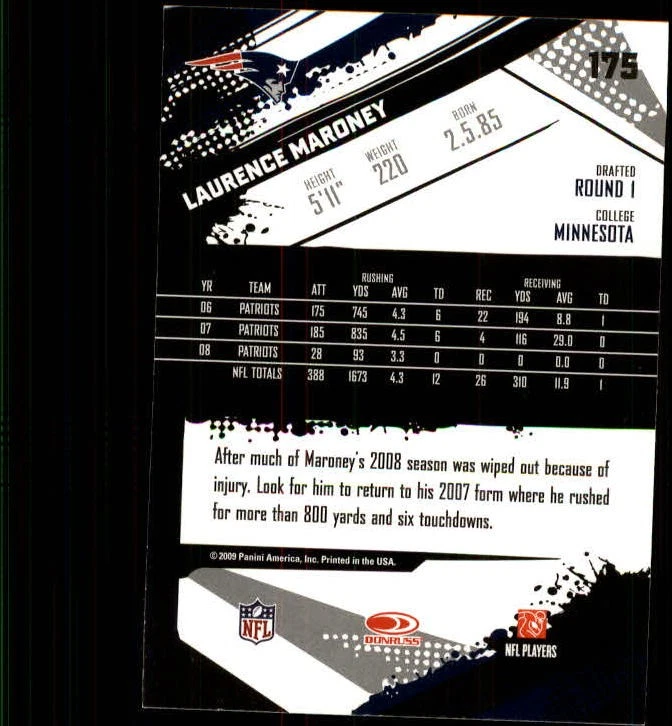2009 Score Glossy #175 Laurence Maroney - FB - Image 2 of 2