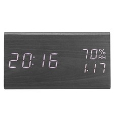 .Wooden Alarm Clock Wood LED Digital Desk Clock With Time Temperature Adjustable