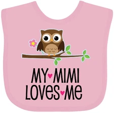 Inktastic My Mimi Loves Me Girls Owl Baby Bib Grandma Childs Cute Grandchild