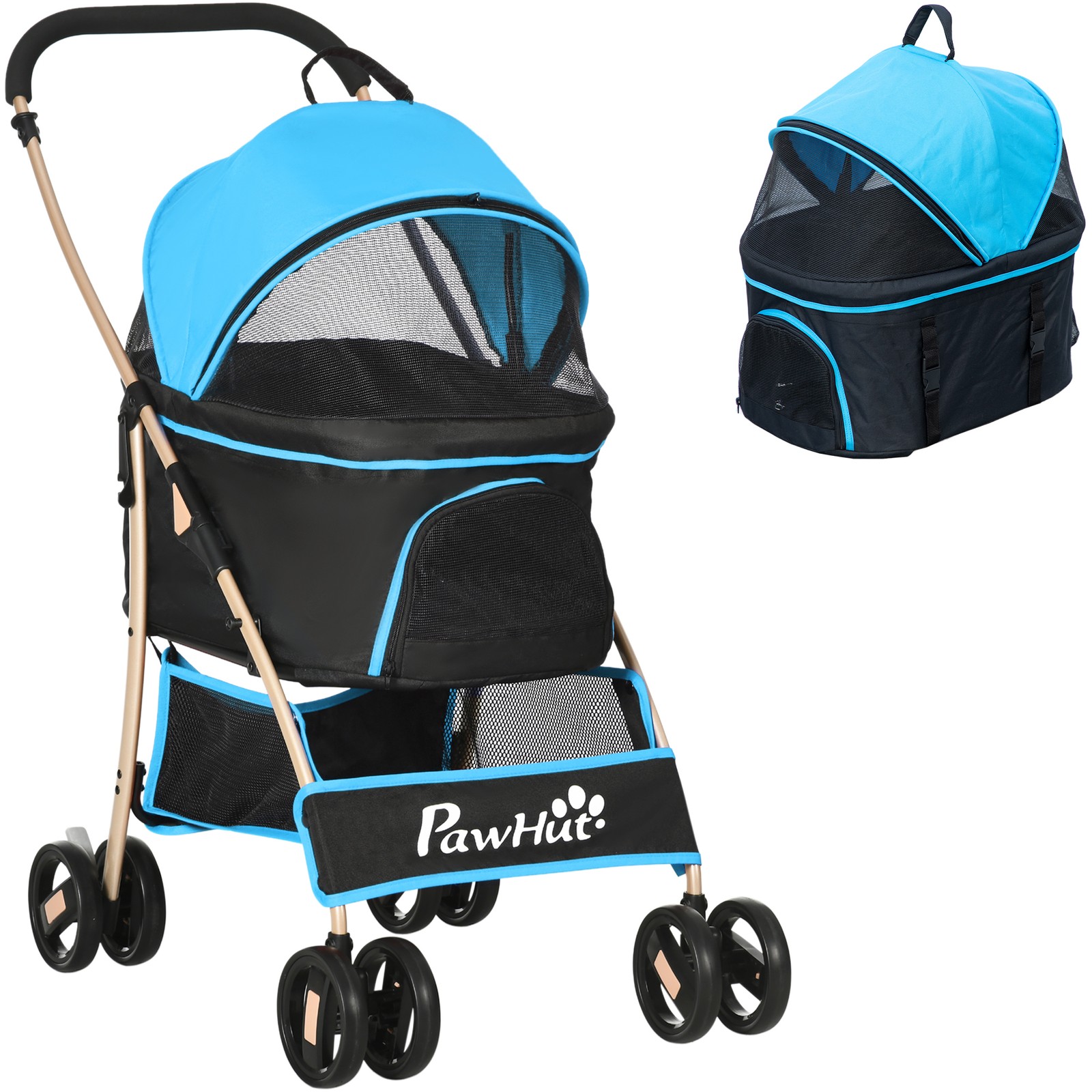 Passeggino per cani convertibile con guinzagli e cuscino