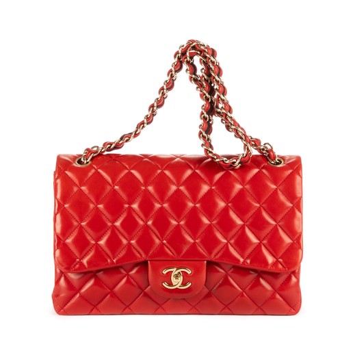 Chanel Red Ltd. Ed. Classic Jumbo Flap Shoulder Bag Lambskin Quilted Leather