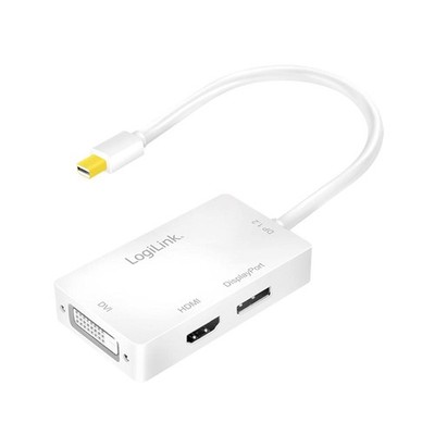 LogiLink DisplayPort-Adapter, mDP/M zu HDMI+DVI+DP, 4K/60 Hz, weiß, 0,15 m