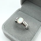Vintage 925 Sterling Silver Oval Cabochon Solitaire Ring Size Q Band Opal #12 J9
