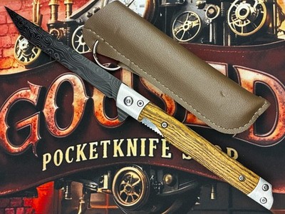 [1226] Taschenmesser Folder mit Damastmusterung Tanto Linerlock Holzgriff