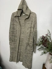 Sienna Sky M Long Line Marled Hooded Cardigan Relaxed Slouchy Bohemian 