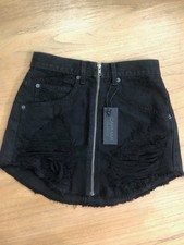 Carmar Denim Black Jean Skirt Zipper Frayed Hem Size 26