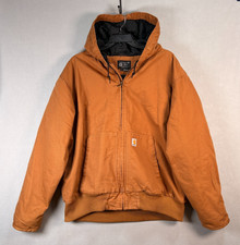 Carhartt Men's 2XL Brown Duck Canvas Hooded Active Jacket Quilted Lined J130-M