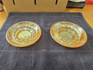 Two Vintage Carnival Glass Ashtrays With Hob Nail Design