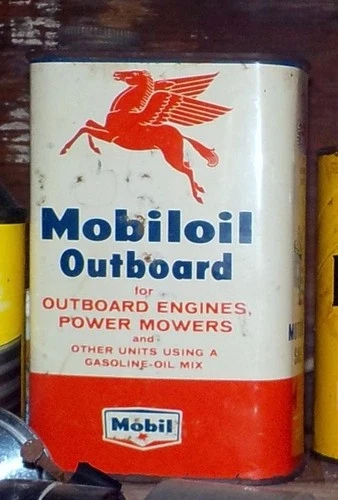 Rare Vintage Mobiloil Quart Outboard Oil Can Empty