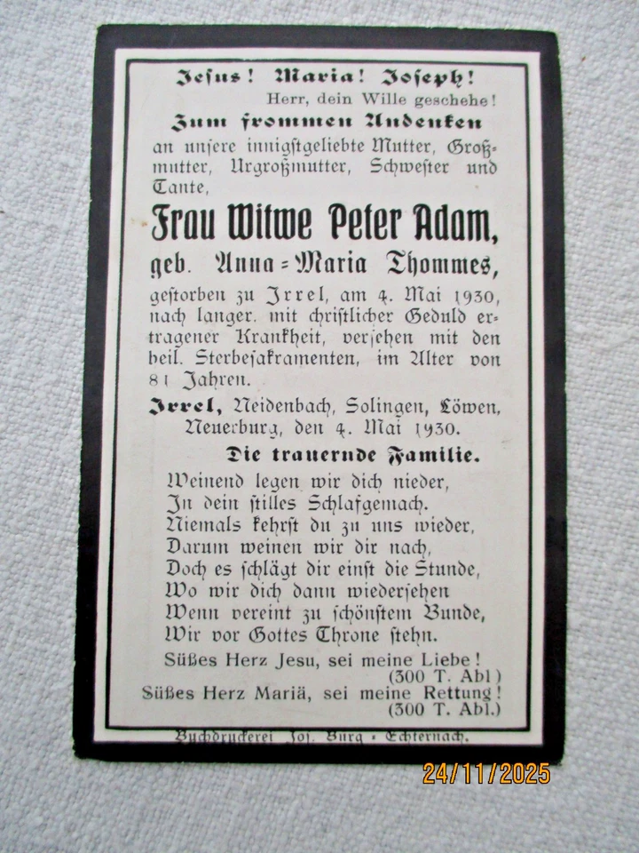 Totenzettel Sterbebilder 1930 - 1931 Konvolut Eifel 12 Stück - Bild 4 von 4