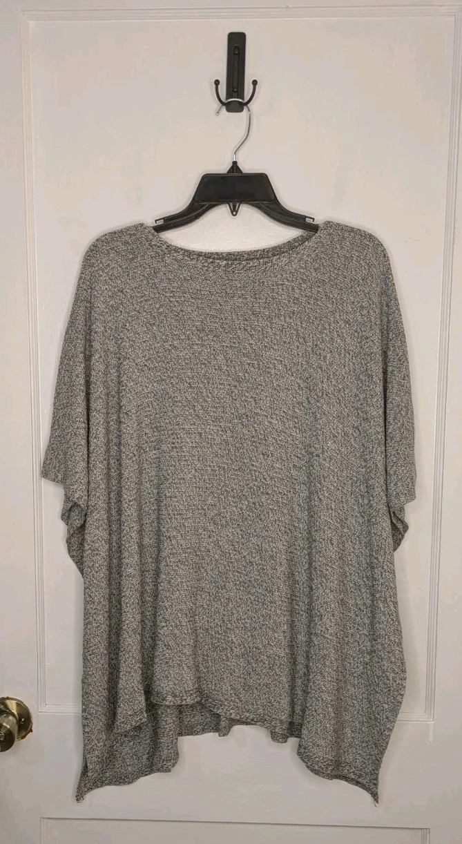 Eileen Fisher Tencel Lyocell Heathered Knit Poncho Top S/M White/Black Drape
