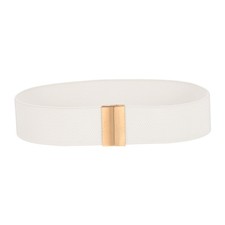 Wide Elastic Waist Belt with Gold Metal Buckle, White, 26.7" to 32.7"