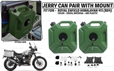 Green Jerry Can Pair ''With Mount Fit For Royal Enfield Himalayan 411 BS4''