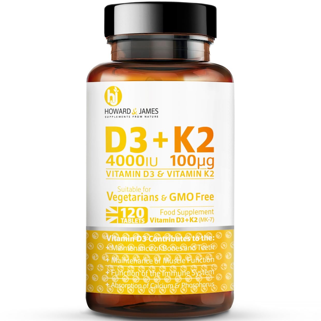 HOWARD & JAMES Vitamin D3 4000iu Plus Vitamin K2 100ug 120 High Strength - Image 2