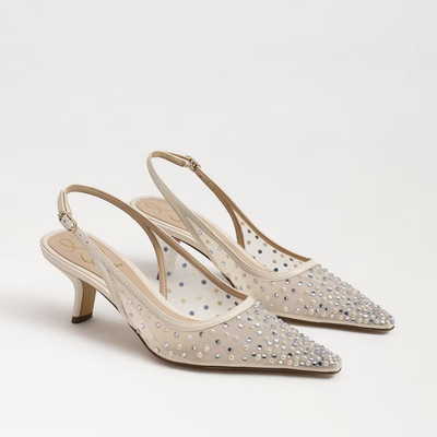 Sam Edelman Bianka Pump Womens US 6 Ivory Crystal Pointed Toe Slingback HAWK1236