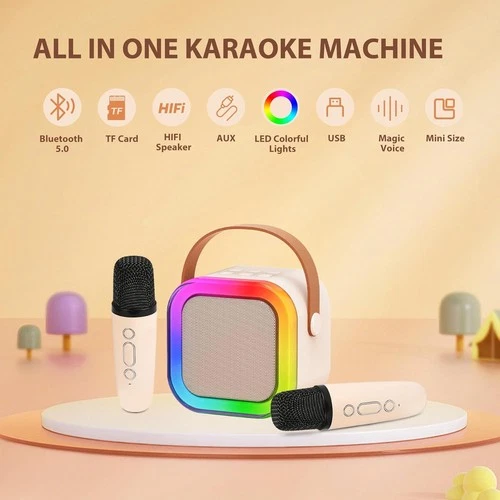 Mini Karaoke Machine Kids 2 Microphone Portable Bluetooth Speaker LED Wireless - Picture 30 of 32