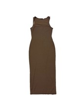 boohoo Brown Ribbed Bodycon Dress US 4 Sleeveless Midi Pullover Women