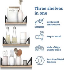 Set of 3 decorative floating shelves mounted wall space-saving extra storage new