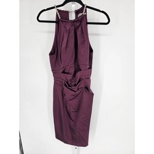 Eliza J Womens Sz 12 Knee Length Cocktail Dress Purple Satin w/ Chain Detail