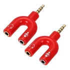 2Pcs Headset Splitter Adapter, 3.5mm TRRS Male to Dual TRS Female, Red