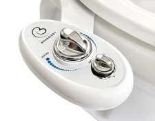 Luxury White Blue - Bidet Attachment for Toilet Seat - Dual Nozzles, Self-Cle...
