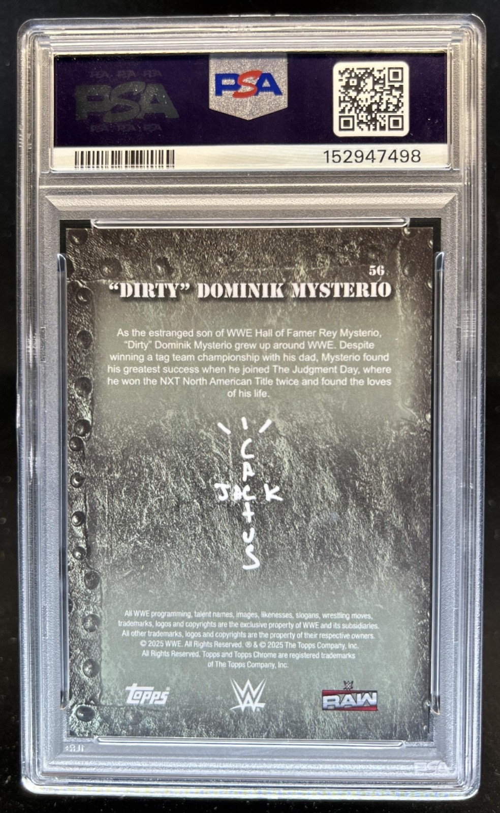 2025 Topps Chrome WWE x Cactus Jack Dirty Dominik Mysterio Orange #/25 PSA 9 view 2