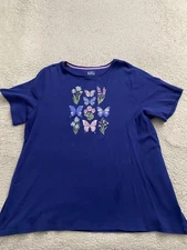 Croft & Barrow Women Butterfly Floral Short Sleeve T-Shirt Navy Size 1X