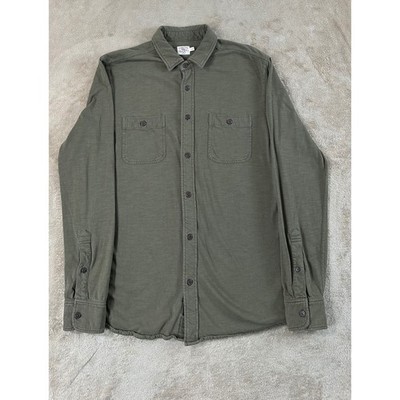 Faherty Brand Knit Seasons Shirt Mens M Olive Green Organic Button Up L/S EUC