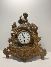 Unusual Antique French Spelter Gilt Wind Up Mantel Clock