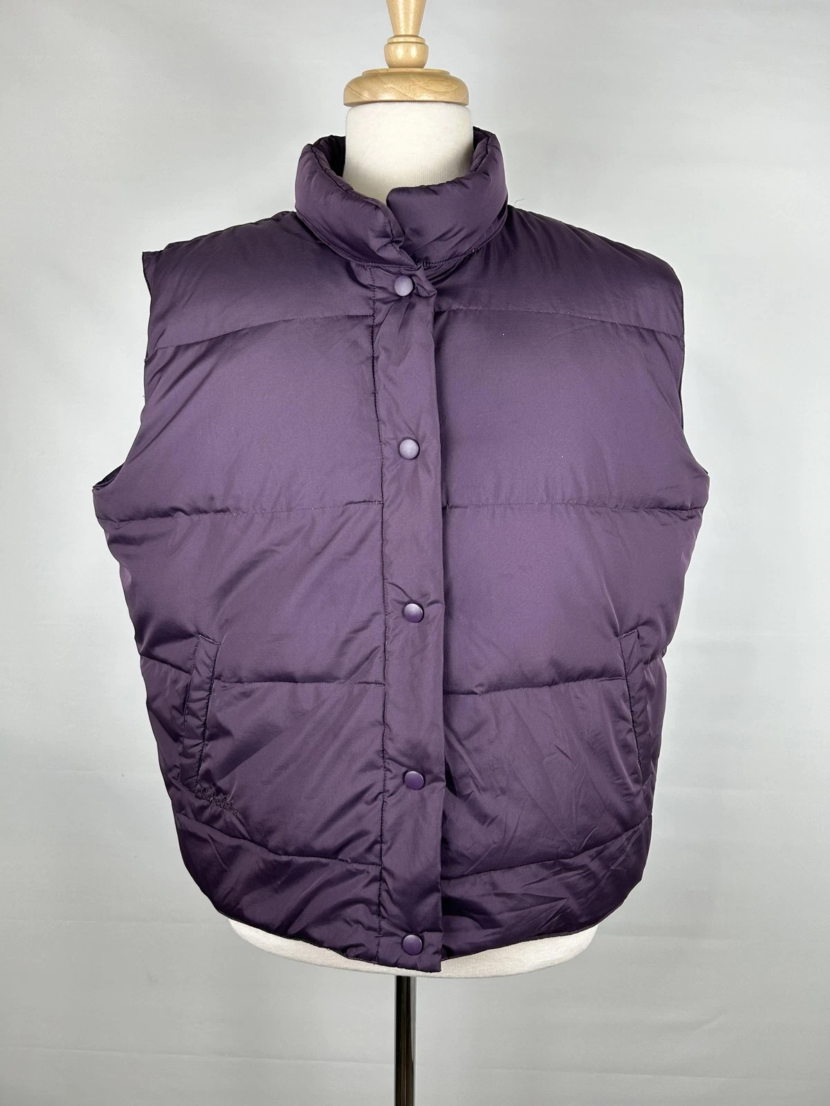 Cabelas Goose Down Vest Mens XL Purple Snap Puffer Insulated Premier Northern
