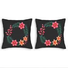 Set of 2 Decorative Throw Pillow Covers 18x18in - Floral Wreath Design